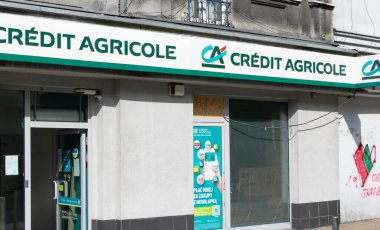 Bedzin, Polonya - 14.05. 2023 - Bedzin 'deki Credit agricole Bankası