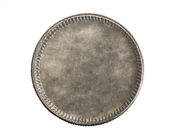 Стара Порожня Срібна Монета Білому Ізольованому Фоні — стокове фото