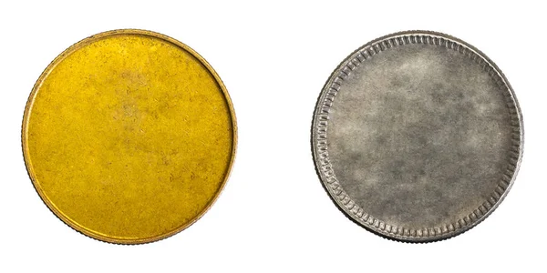 Старий Порожній Срібний Золота Монета Білому Ізольованому Фоні — стокове фото