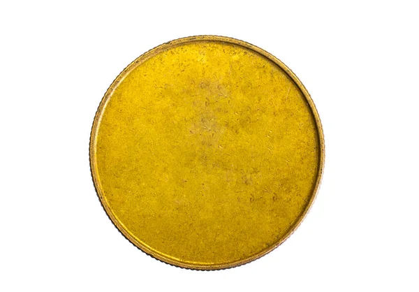 Alte Leere Goldmünze Auf Weißem Isoliertem Hintergrund — Stockfoto