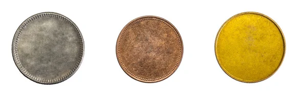 Παλιό Άδειο Ασήμι Χρυσός Χάλκινο Νόμισμα Λευκό Απομονωμένο Φόντο — Φωτογραφία Αρχείου
