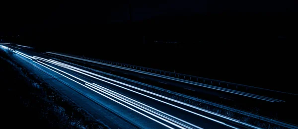 Blue Car Lights Night Long Exposure — Stock Photo, Image