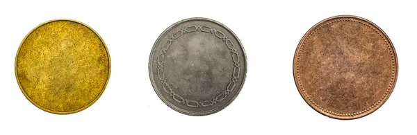 Стара Порожня Срібна Золота Мідна Монета Білому Ізольованому Фоні — стокове фото