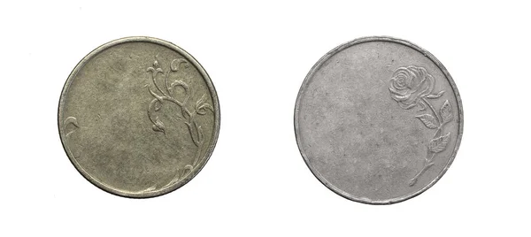 Παλιό Άδειο Ασημένιο Νόμισμα Λευκό Απομονωμένο Φόντο — Φωτογραφία Αρχείου