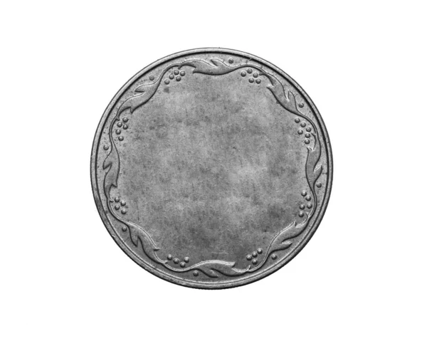old empty silver coin on white isolated background