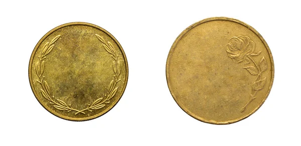 Παλιό Άδειο Χρυσό Νόμισμα Λευκό Φόντο — Φωτογραφία Αρχείου