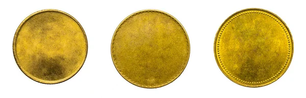 Staré Prázdné Zlaté Mince Bílém Izolovaném Pozadí — Stock fotografie
