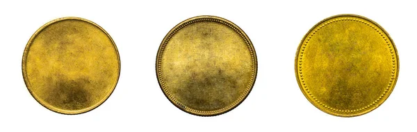 Stare Puste Złote Monety Białym Odizolowanym Tle — Zdjęcie stockowe
