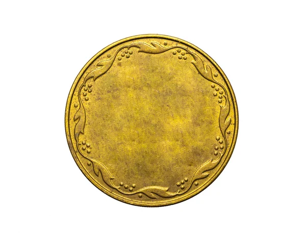 Стара Порожня Золота Монета Білому Ізольованому Фоні — стокове фото