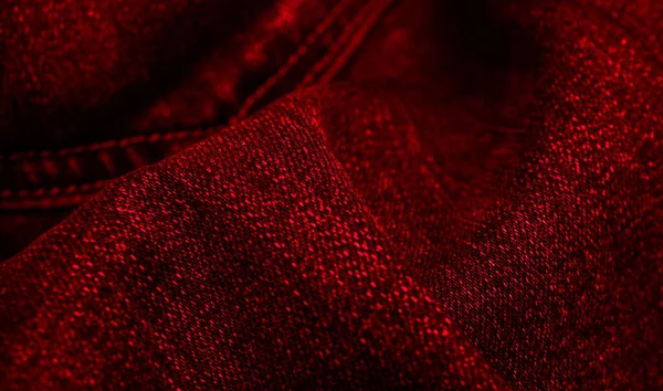 Red Jeans Visible Interesting Texture Background — Stock Photo, Image