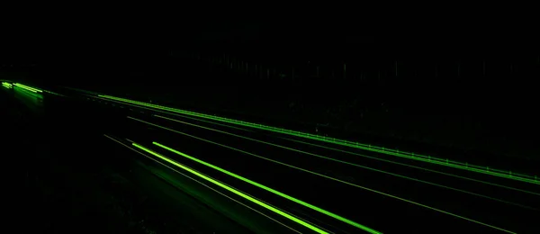 Lumières Voitures Conduisant Nuit Longue Exposition — Photo