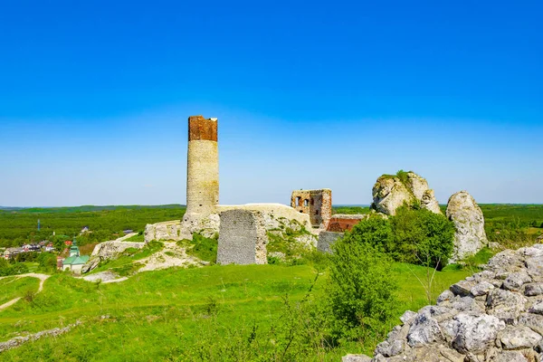 stock image castle ruins on the mountain in Olsztyn