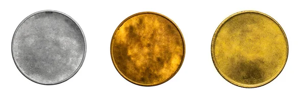 Старе Порожнє Золото Срібна Монета Білому Ізольованому Фоні — стокове фото