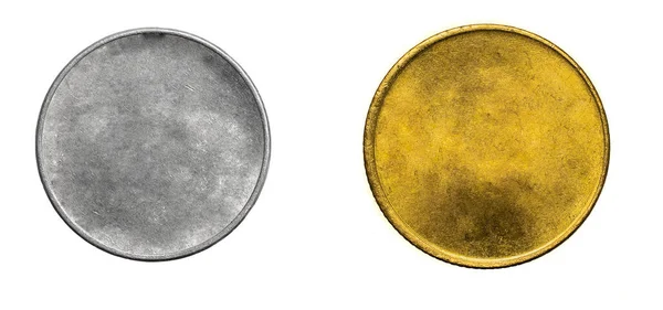 old empty gold, silver coin on a white isolated background