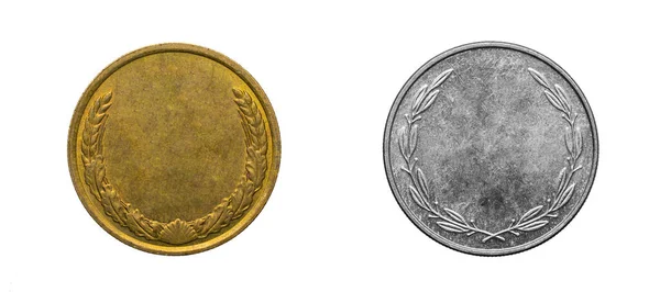 Altes Leeres Gold Silbermünze Auf Weißem Isoliertem Hintergrund — Stockfoto