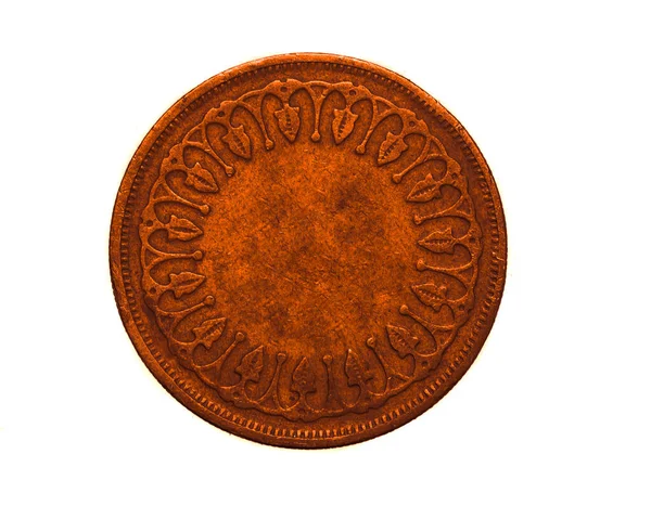 Monedă Cupru Gol Vechi Fundal Alb Izolat — Fotografie, imagine de stoc