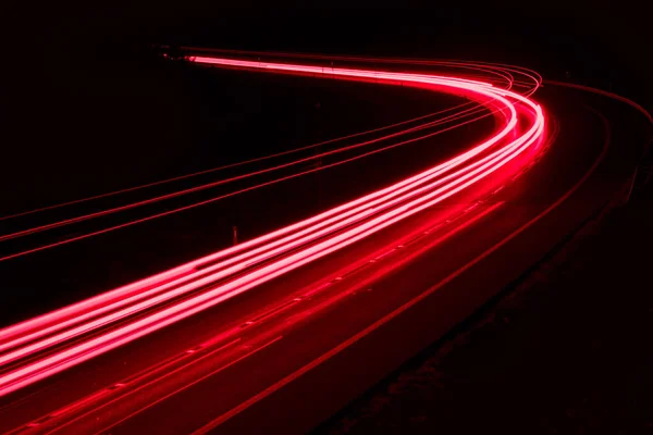 Luci Automobili Che Guidano Notte Lunga Esposizione — Foto Stock