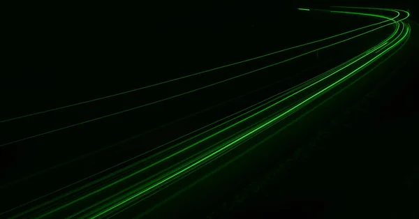 Groene Auto Lichten Nachts Lange Blootstelling — Stockfoto