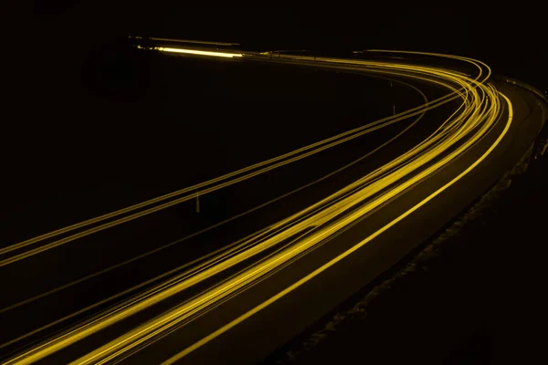 Yellow Car Lights Night Long Exposure — Stock Photo, Image
