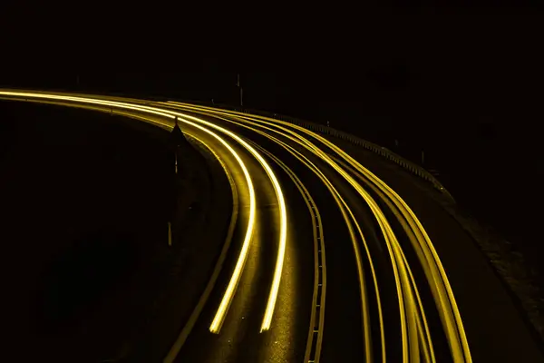 Жовті Вогні Автомобіля Вночі Довга Експозиція — стокове фото