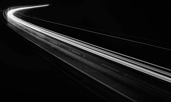 Linhas Brancas Luzes Carro Fundo Preto — Fotografia de Stock