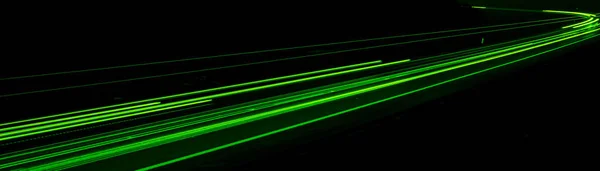 Luzes Verdes Carro Noite Exposição Prolongada — Fotografia de Stock
