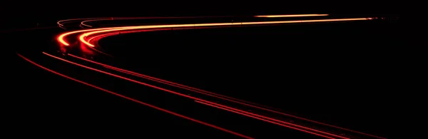 Röda Bilstrålkastare Natten Långvarig Exponering — Stockfoto