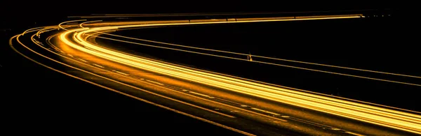 Oranje Autolichten Nachts Lange Blootstelling — Stockfoto