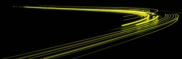 Luzes Amarelas Carro Noite Exposição Prolongada — Fotografia de Stock
