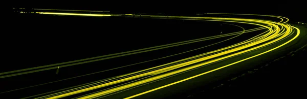 Yellow Car Lights Night Long Exposure — Stock Photo, Image