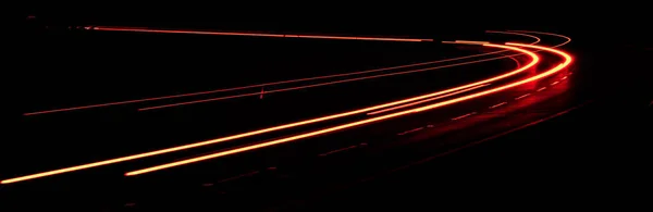 Rote Autoscheinwerfer Der Nacht Langzeitbelichtung — Stockfoto