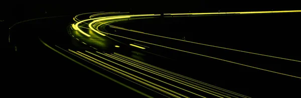 Sárga Autós Lámpák Éjszaka Hosszú Expozíció — Stock Fotó