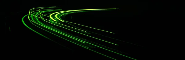 Luzes Verdes Carro Noite Exposição Prolongada — Fotografia de Stock