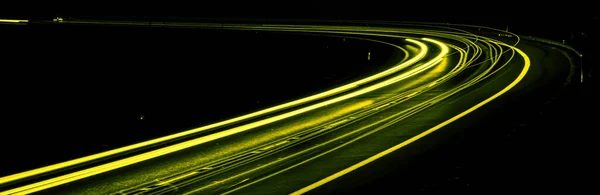 Sárga Autós Lámpák Éjszaka Hosszú Expozíció — Stock Fotó