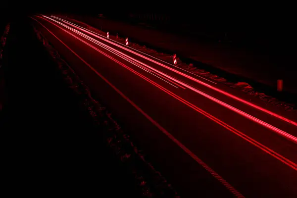 Luces Coches Conduciendo Por Noche Larga Exposición — Foto de Stock
