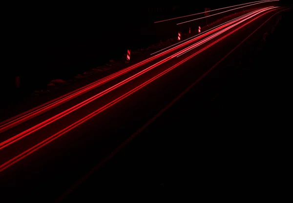 Ljus Bilar Som Kör Natten Långvarig Exponering — Stockfoto
