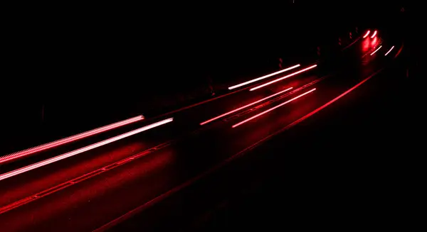 Luces Coches Conduciendo Por Noche Larga Exposición —  Fotos de Stock