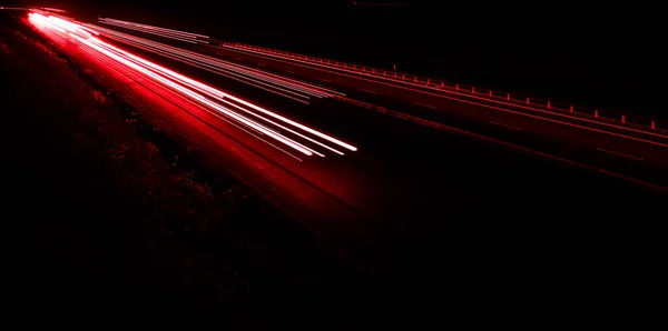 Luci Automobili Che Guidano Notte Lunga Esposizione — Foto Stock