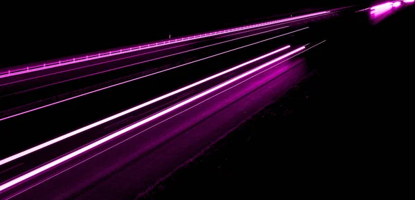 Luzes Carro Violeta Noite Exposição Prolongada — Fotografia de Stock