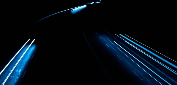 Luzes Azuis Carro Noite Exposição Prolongada — Fotografia de Stock