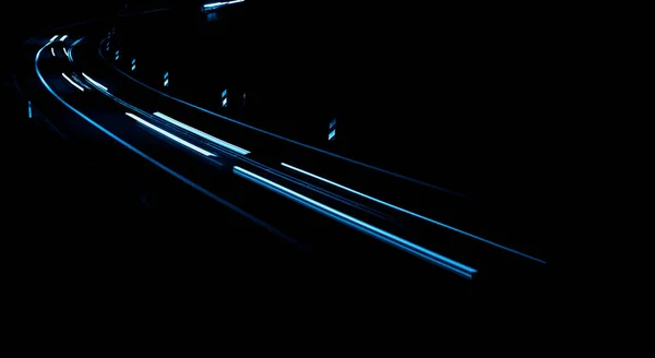 Luces Azules Del Coche Por Noche Larga Exposición — Foto de Stock