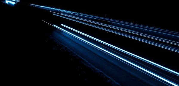 Lumini Albastre Timp Noapte Expunere Lungă — Fotografie, imagine de stoc