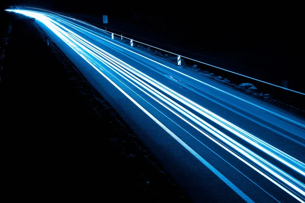Синие Автомобильные Фары Ночью Длительное Воздействие Лицензионные Стоковые Фото