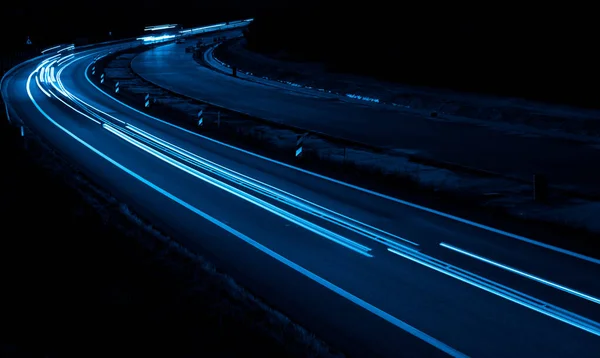 Синие Автомобильные Фары Ночью Длительное Воздействие Лицензионные Стоковые Изображения