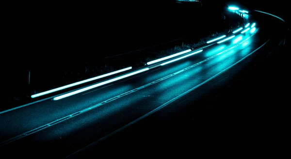 Синій Автомобіль Запалює Вночі Довга Експозиція — стокове фото