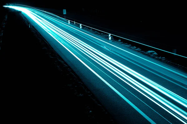 Blauwe Autolichten Nachts Lange Blootstelling Stockfoto