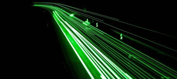 Green Car Lights Night Long Exposure — Stock Photo, Image