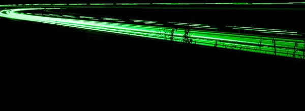 Zelená Světla Noci Dlouhá Expozice — Stock fotografie