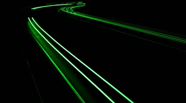 Зелені Вогні Автомобіля Вночі Довга Експозиція — стокове фото