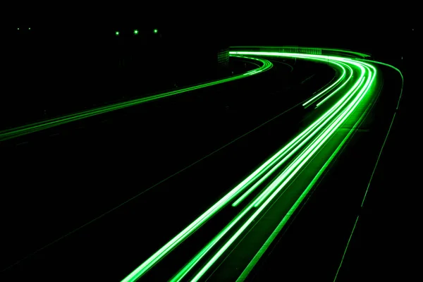 Зелені Вогні Автомобіля Вночі Довга Експозиція — стокове фото